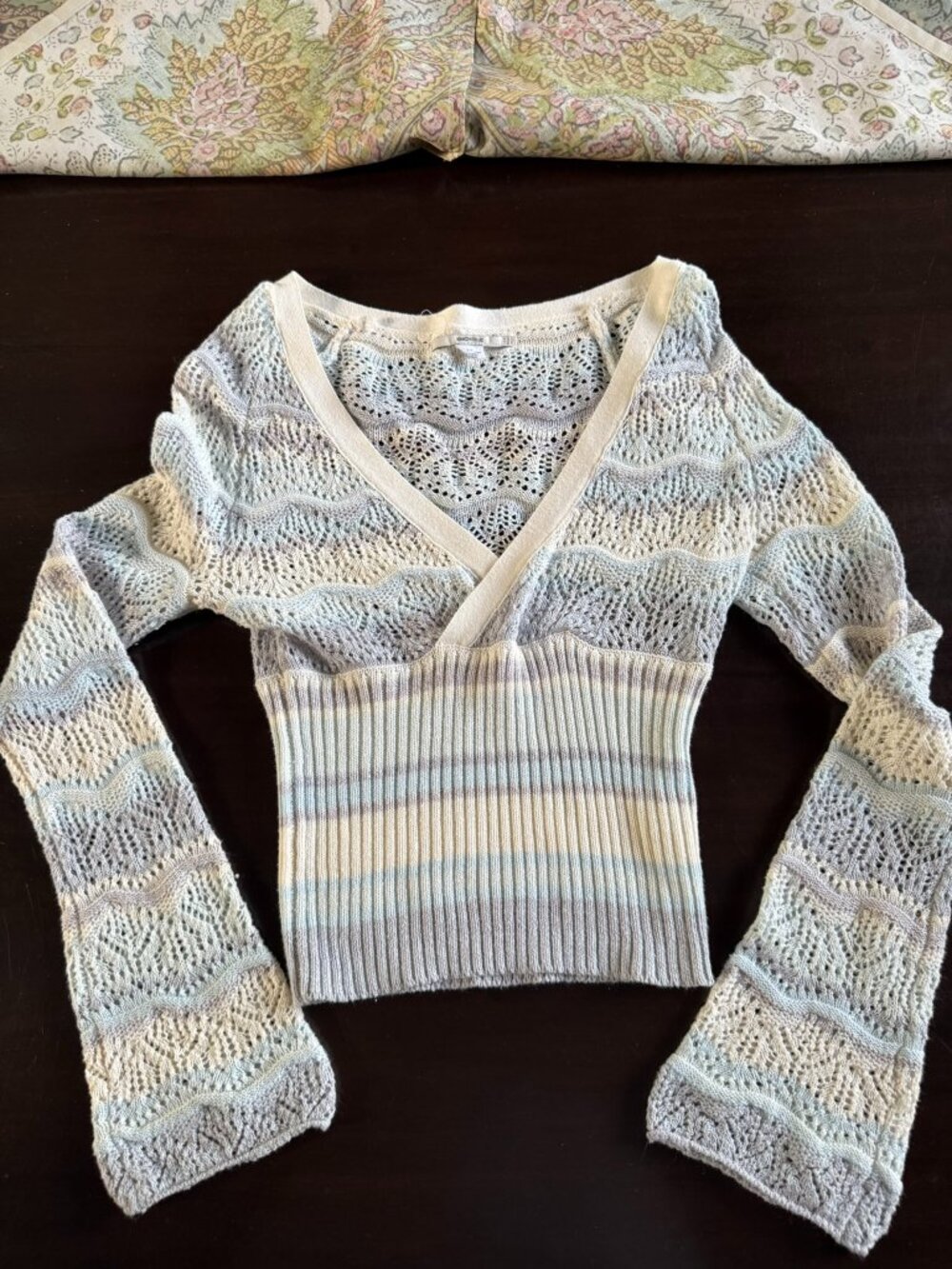 Kimchi Blue Crochet Wrap Sweater Pastel Stripe